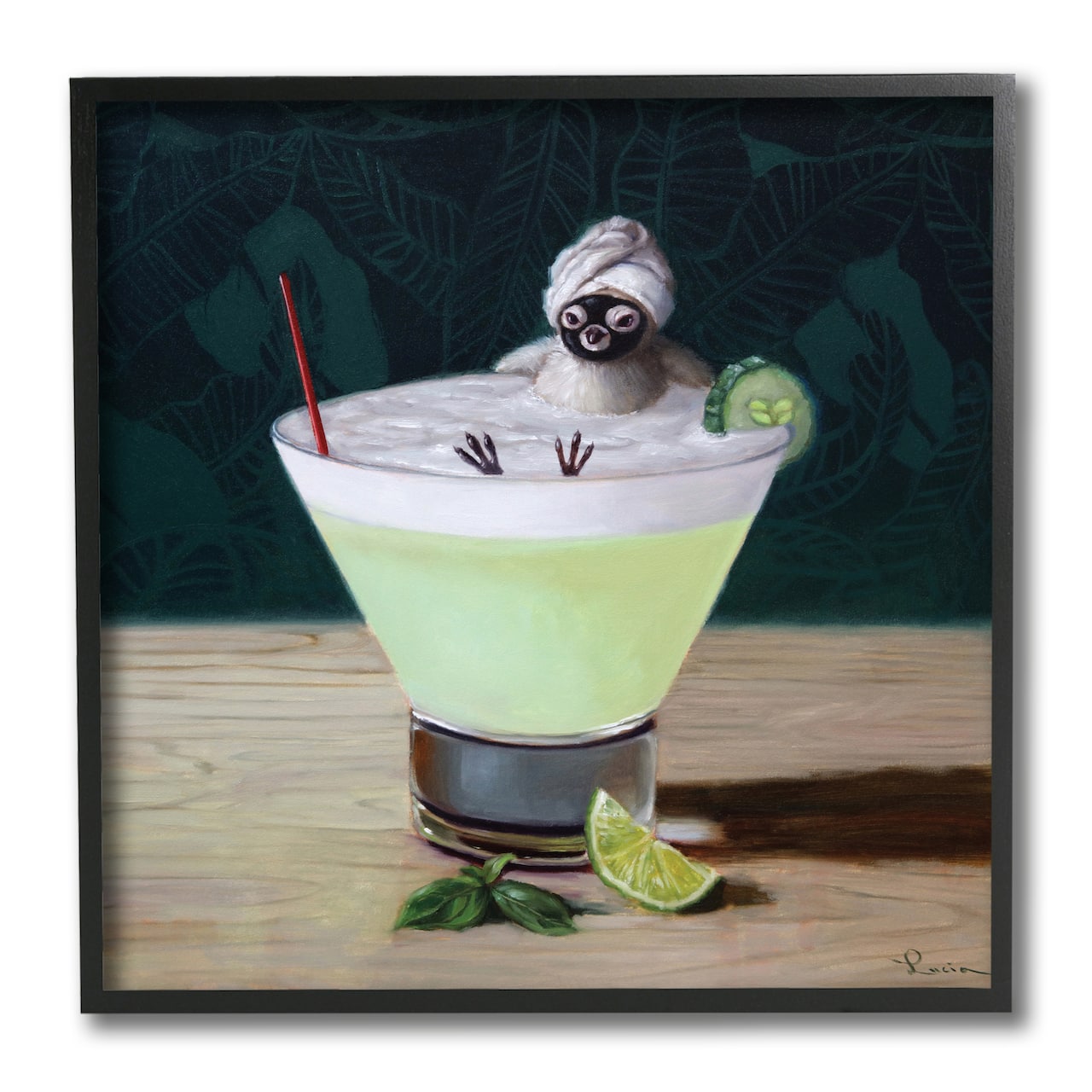 Stupell Industries Bird Bathing in Cucumber Martini Funny Animal, 12" x 12"
